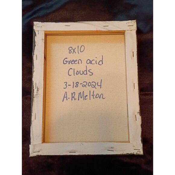 Handmade Handpainted Green Clouds Original Acrylic Painting Stretched Canvas - Picture 2 of 2